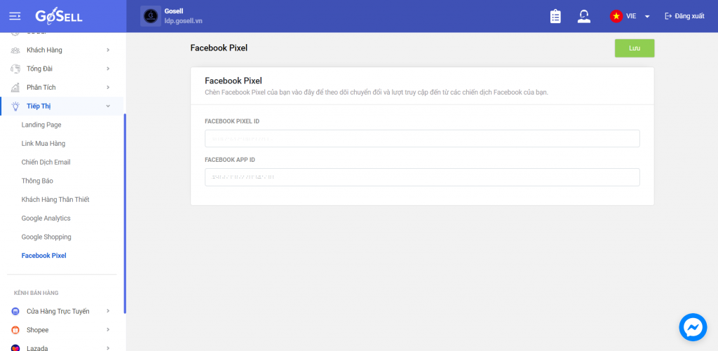 Tính năng Facebook Pixel được tính hợp trên phần mềm quản lý bán hàng của GoSELL