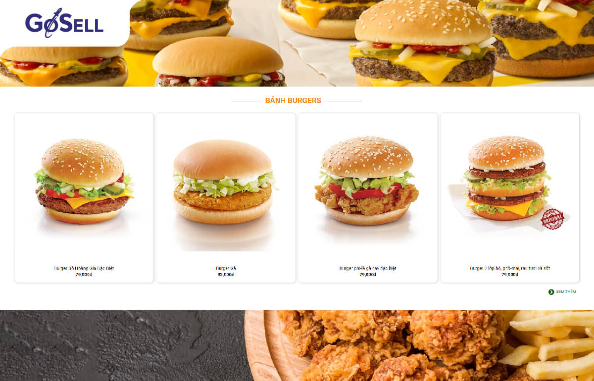 website bán hàng thức ăn nhanh hamburger