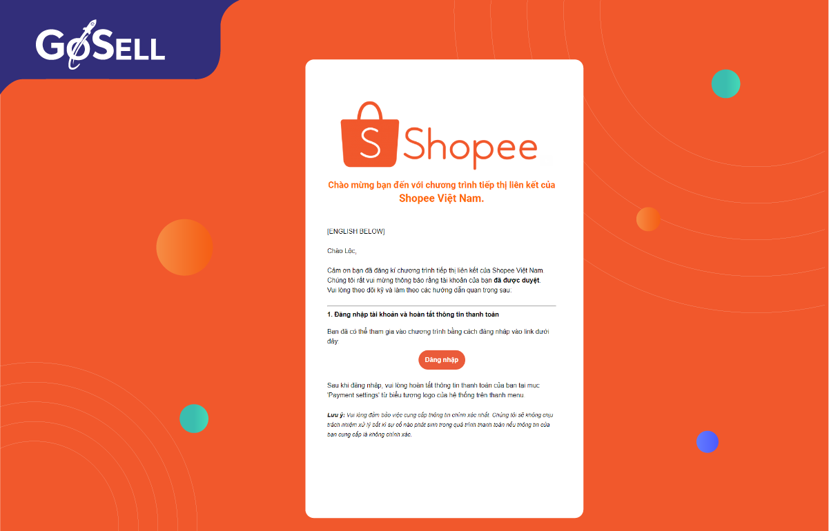 Nhận email xác nhận của Shopee