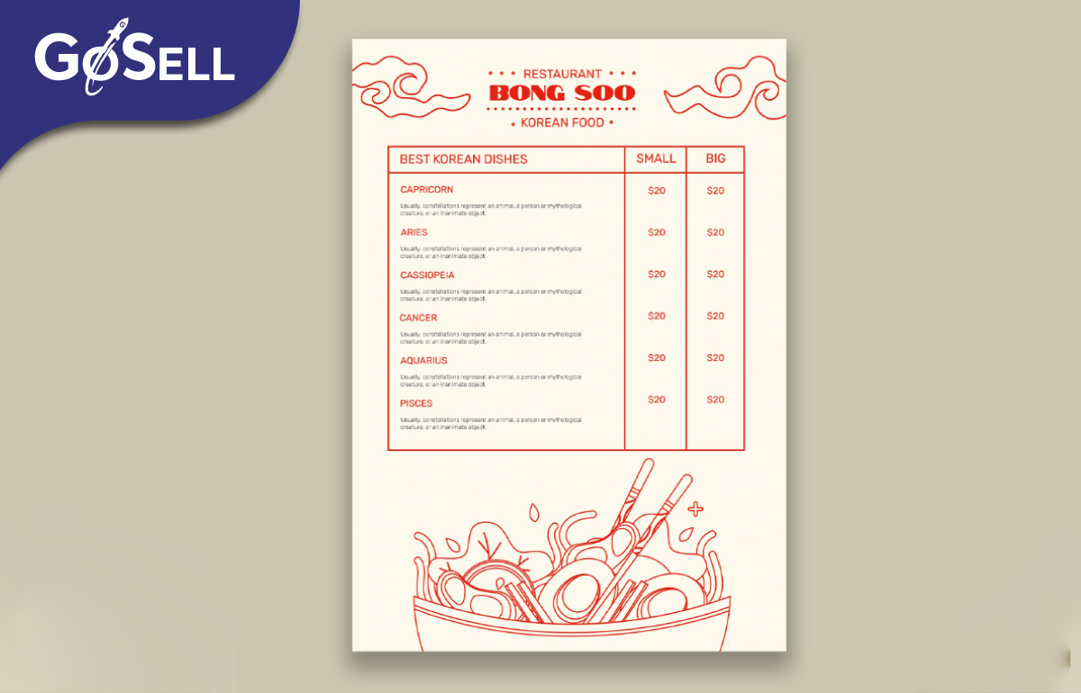 Thiết kế menu cho nhà hàng Hàn Quốc 
